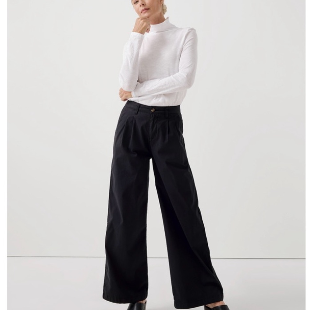 Pact Women's Black Boulevard Brushed Twill Wide Leg Trouser L